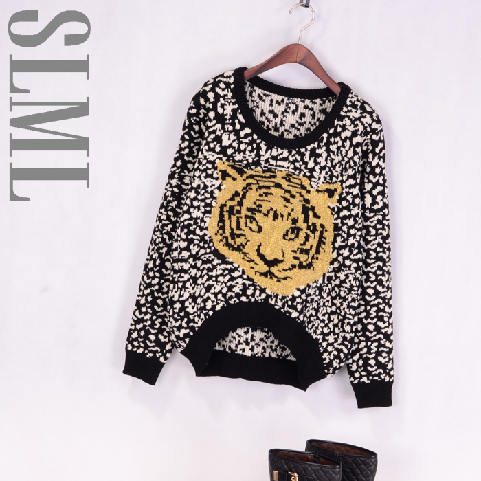 Slml winter women's pullover loose sweater coarse sweater female tiger head sweater female free shipping