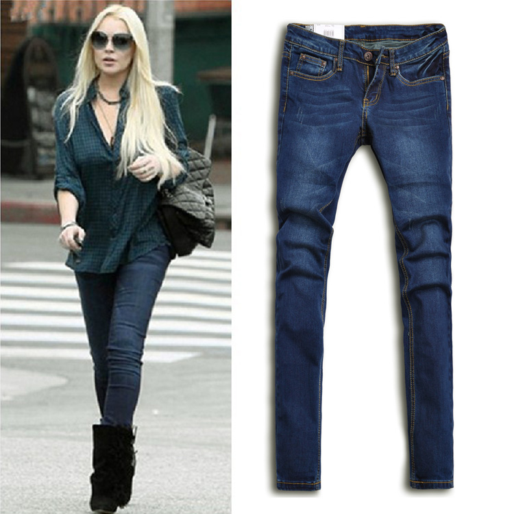 Sly blue denim mid waist tights skinny pants pencil pants jeans female trousers