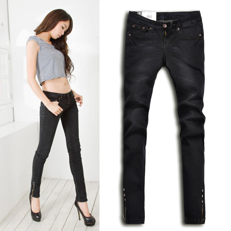 Sly personalized pants rivet weights tight-fitting water wash jeans female 6026 black skinny pants