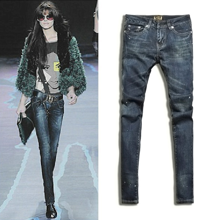 Sly2012 women's slim painted distrressed skinny pants pencil pants jeans female trousers