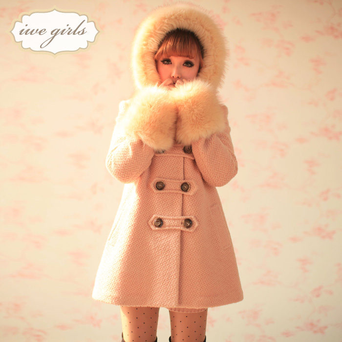 Small 2013 winter new arrival sweet artificial leather double breasted pineapple woolen outerwear