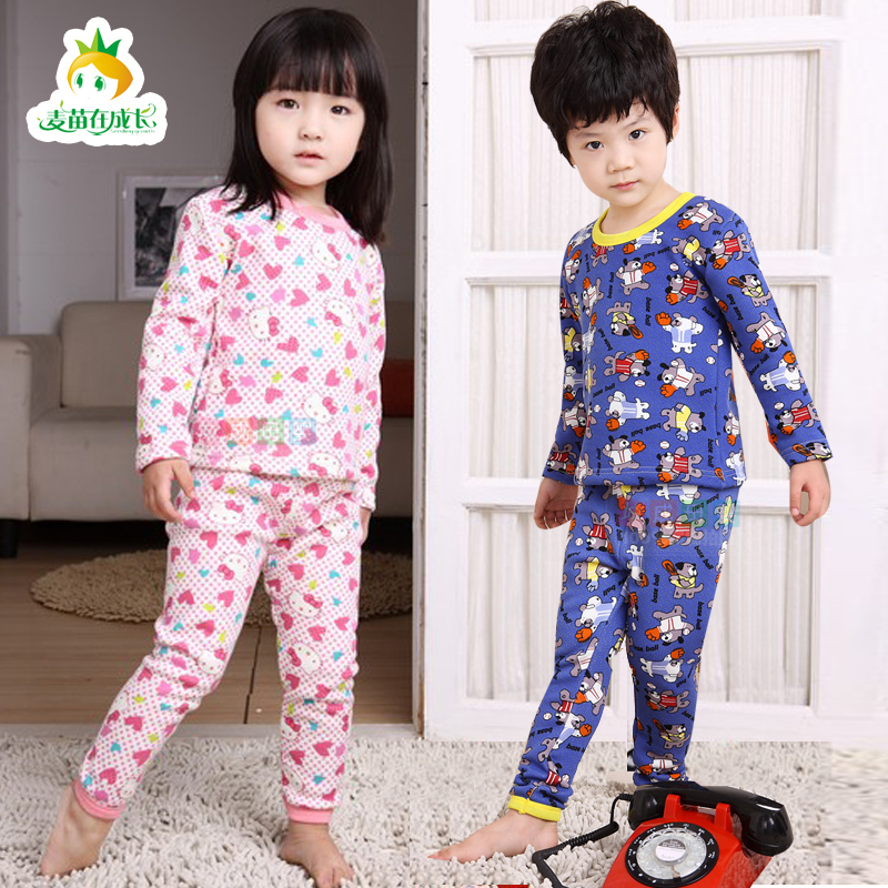 Small child male female child lounge thermal underwear set plus velvet thickening 2012