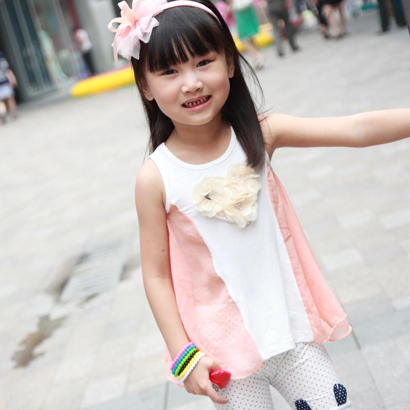 Small children's clothing female child 2012 summer 100% chiffon sleeveless cotton vest loose top