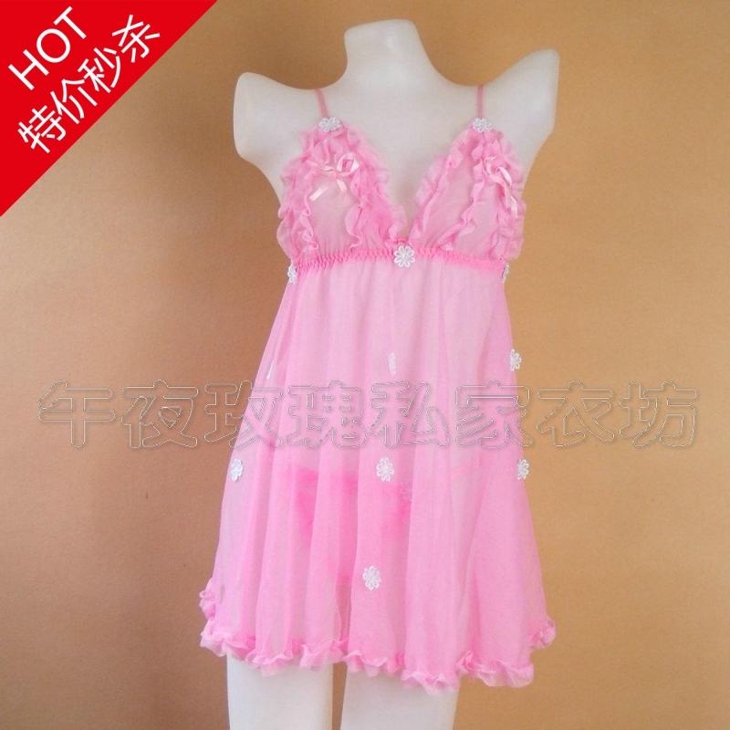 Small embellishment suspender skirt thong set sleepwear nightgown female lingerie powder