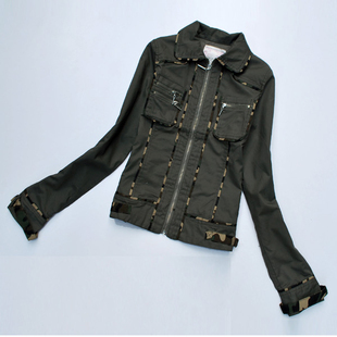 Small fashion olive Camouflage fashion turn-down collar slim short design outerwear wf350