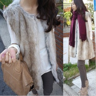 Small faux fur coat fashion medium-long normic leather vest