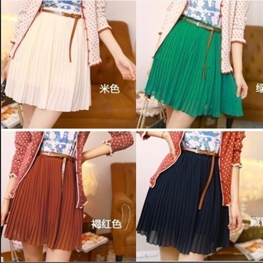 Small female 2013 vintage elastic high waist chiffon pleated skirt bust skirt women's preppy style leather