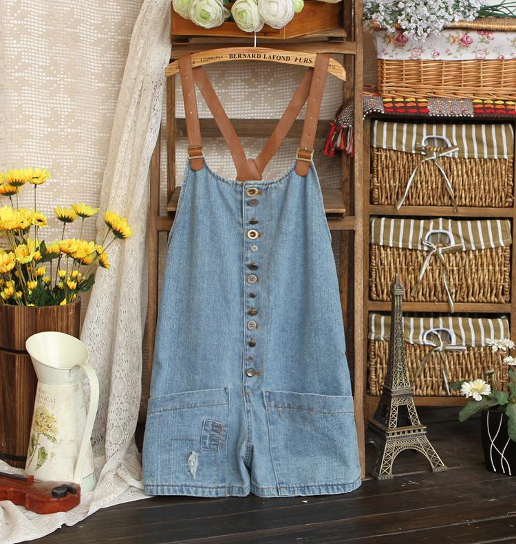 Small fresh loose female bib pants denim shorts spaghetti strap tube top plus size jumpsuit