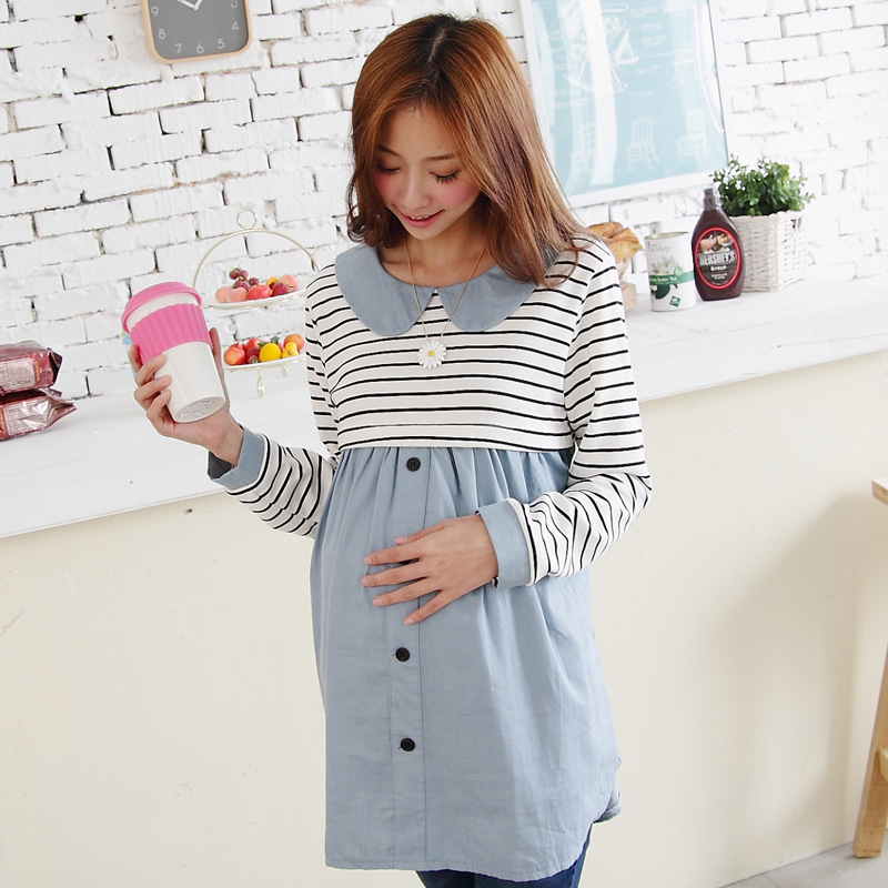 Small fresh ! maternity clothing spring stripe maternity nursing top maternity sweatshirt