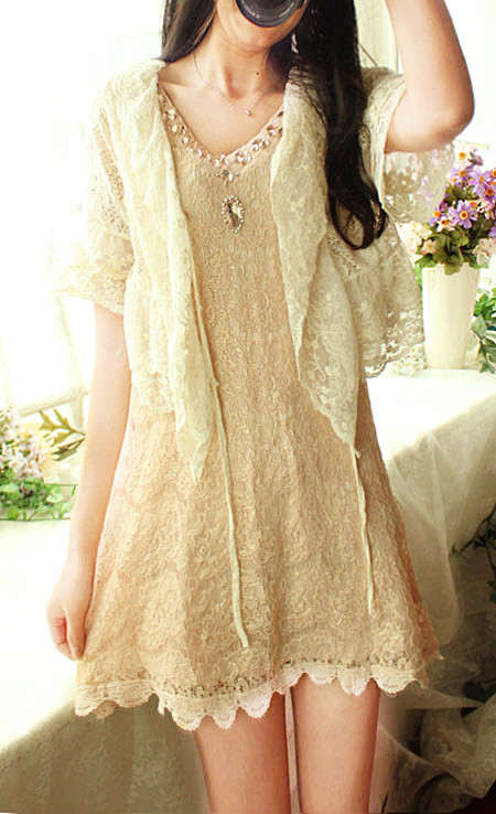 Small fresh sweet lace shirt spring and autumn cardigan fairy flower lace waistcoat cape coat