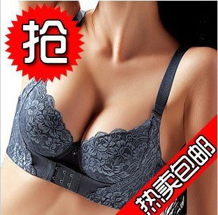 Small front button lace push up adjustable underwear bamboo charcoal health bra red