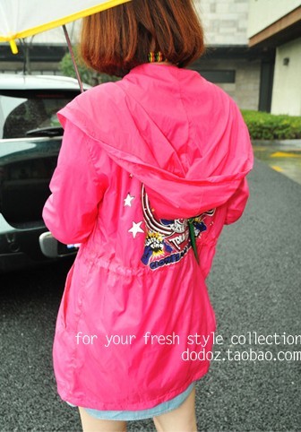 Small holy 2013 spring new arrival candy color medium-long neon slim waist hooded sun protection clothing trench