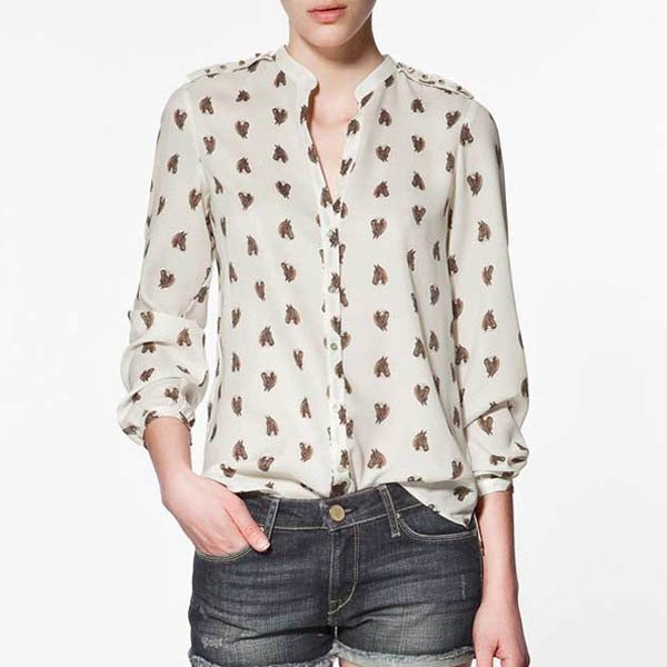 Small Horsehead Design chiffon stand-up collar Shirts Women 8618