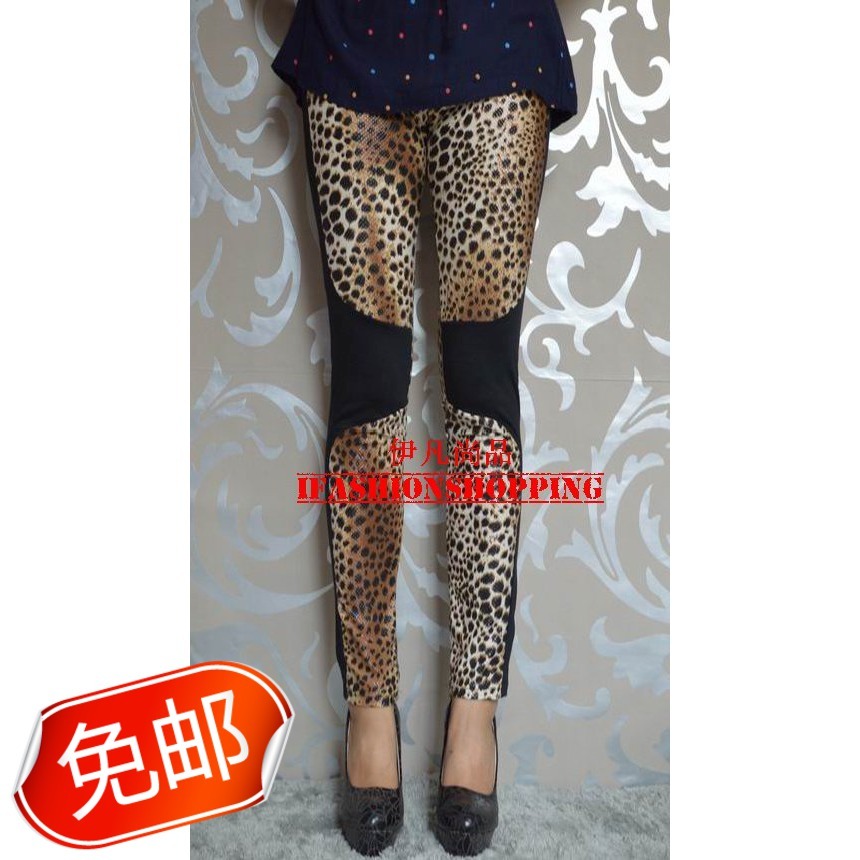 Small leopard print gradient print serpentine pattern faux leather patchwork slim hip ankle length legging leggings