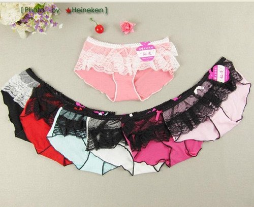 Small lovely lady's underwear Double lace bowknot Panties cotton Briefs Free shipping 7266