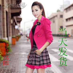 Small suit jacket Women suit 2013 spring women's slim set puff sleeve skirt