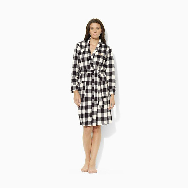 Small women's Large thin plaid coral fleece robe bathrobes 460