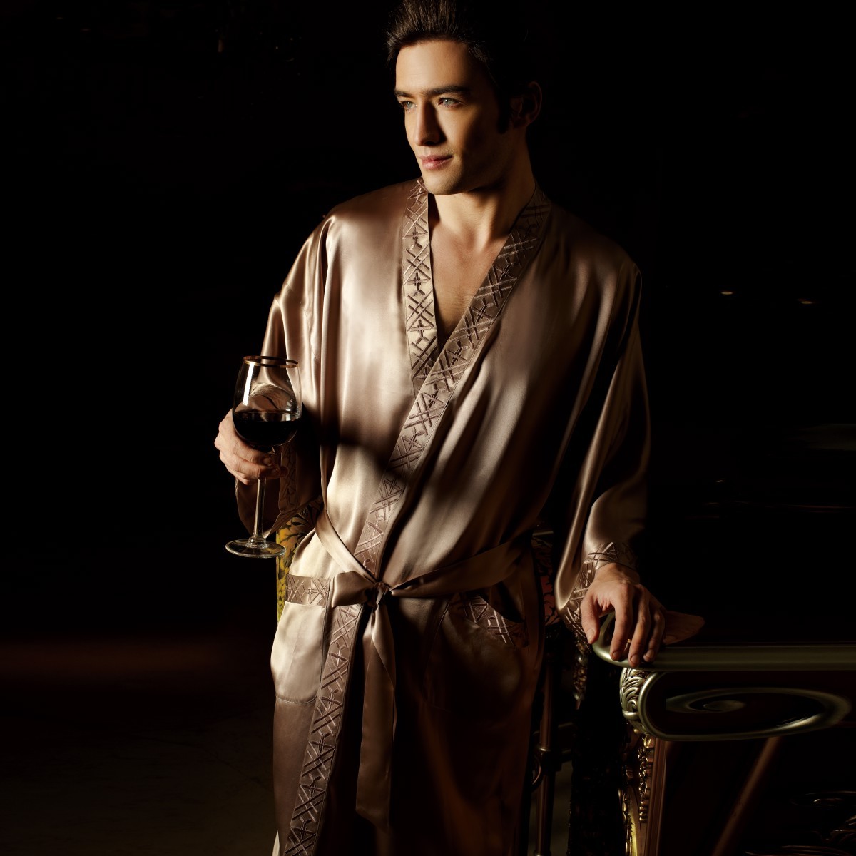 Smallf lounge autumn and winter male silk mulberry silk long-sleeve bordered robe 8121