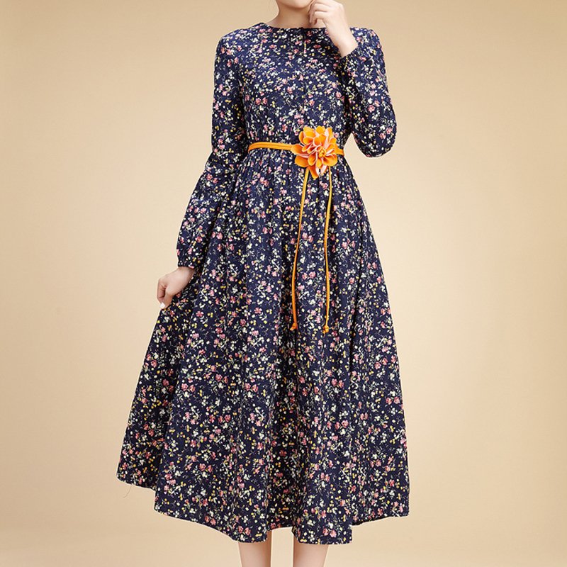 Smile2012 autumn small 100% cotton vintage one-piece dress women's full dress