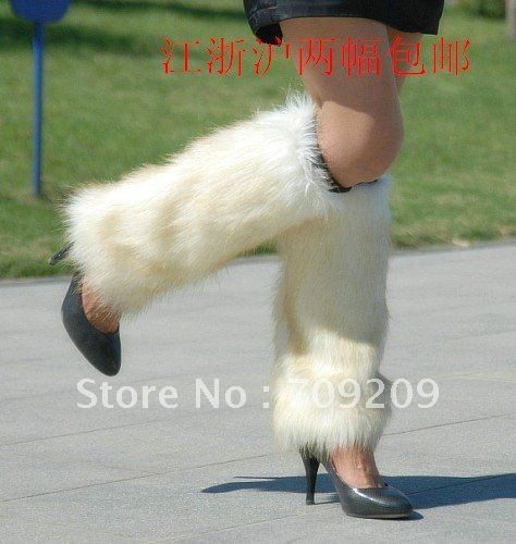 snow golden Faux Fur Leg Warmers women's Imitation Fur Boot Covers Leather Grass Socks Christmas Gifts