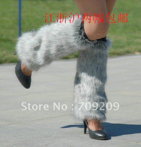 Snow Grey Faux Fur Leg Warmers women's Imitation Fur Boot Covers Leather Grass Socks Christmas Gifts