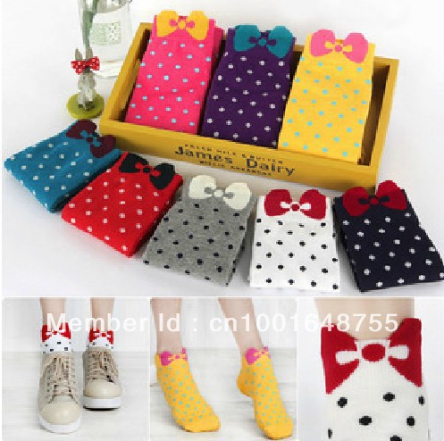 Socks bow candy color sock slippers sock cotton socks