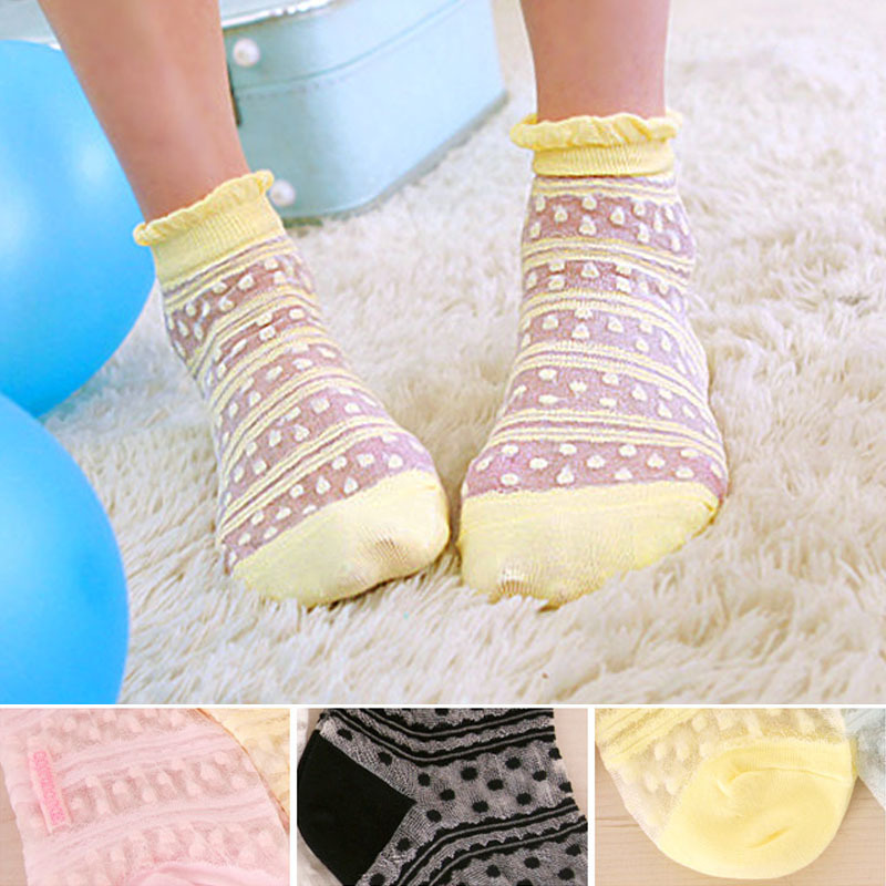 Socks candy socks summer thin dot stripe crystal stockings female sock w41