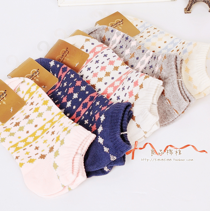 Socks female summer 100% cotton breathable national trend dot sock slippers 100% cotton sock