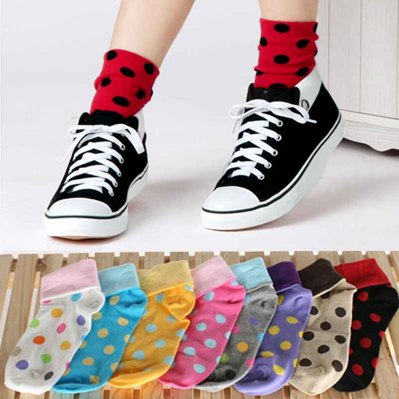 Socks multicolour dot socks candy color 100% cotton roll up hem socks w118