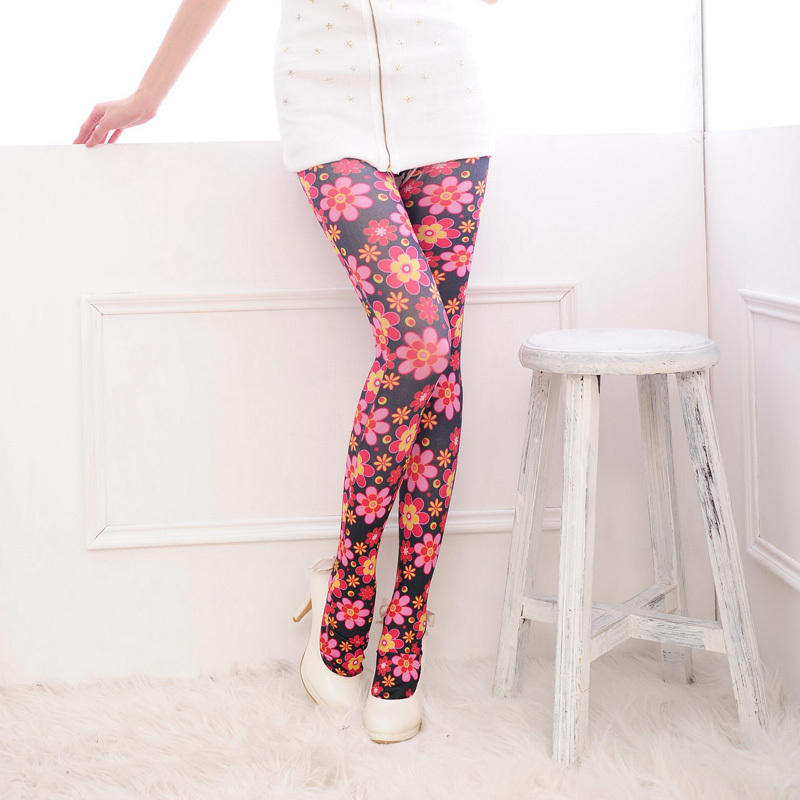 Socks print flower pantyhose flower stockings female autumn and winter