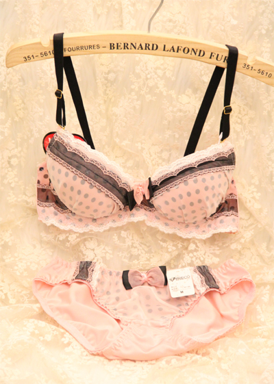 Soft yarn polka dot bow bra women's single-bra underwear set 2209 pink