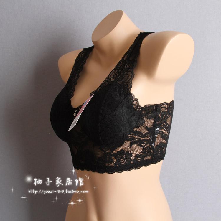 Solid color deep V-neck belt pad wireless vest design full lace bra underwear