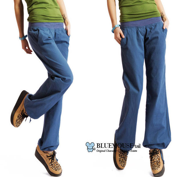 Solid color denim wide leg trousers 11403 free shipping