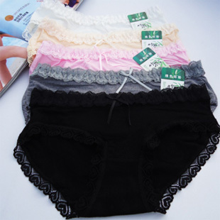 Solid color laciness 100% cotton panties