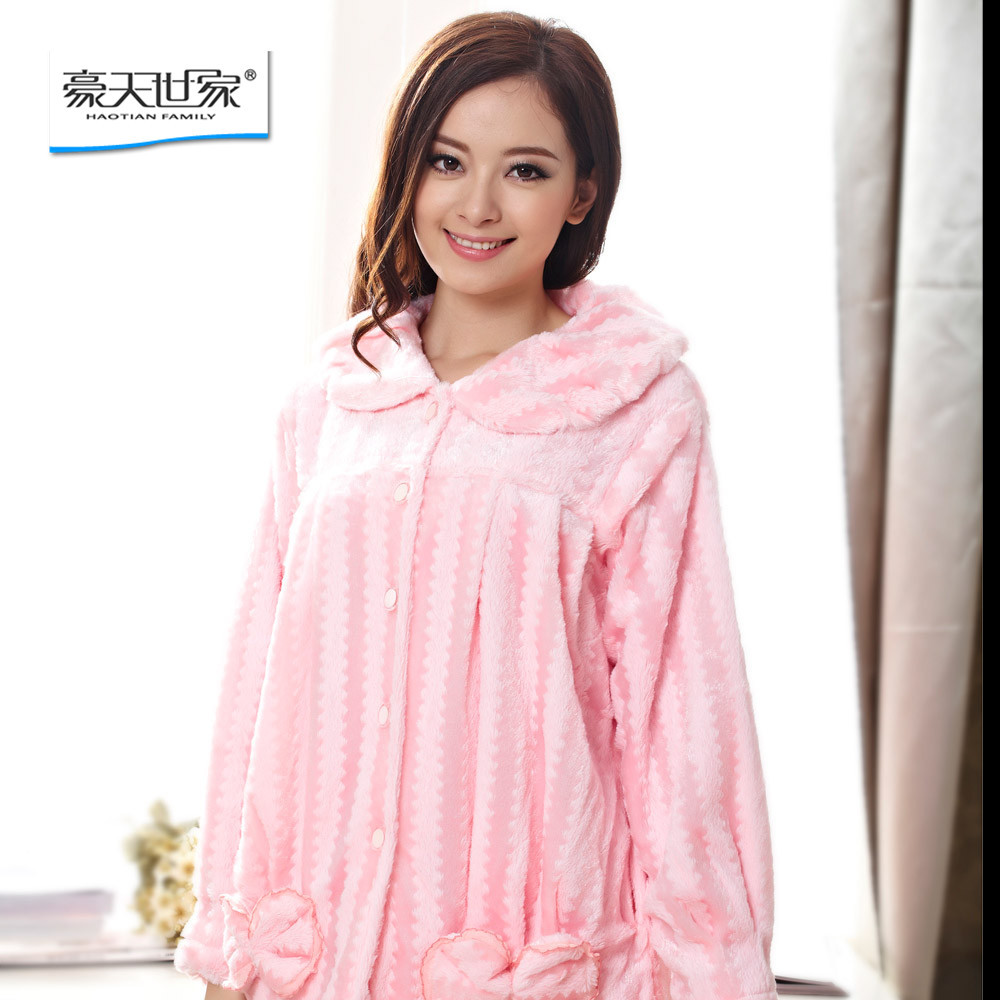 Solid color long-sleeve women's coral fleece sleepwear lounge