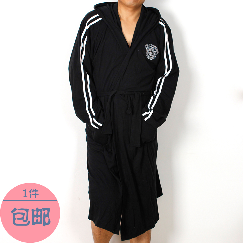 Solid color quality lacing long design male 100% cotton single jersey lounge robe sleepwear