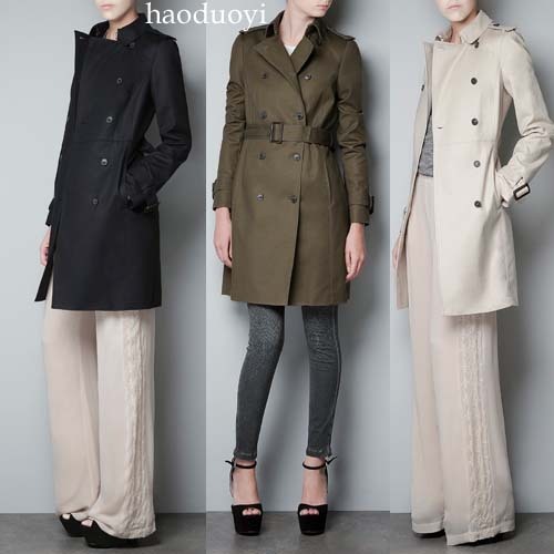 Solid color thickening cotton epaulette belt double breasted trench blackish green black beige long design trench,plus size