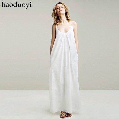 solid cotton spaghetti strap long dress free shipping for epacket and china post air mail