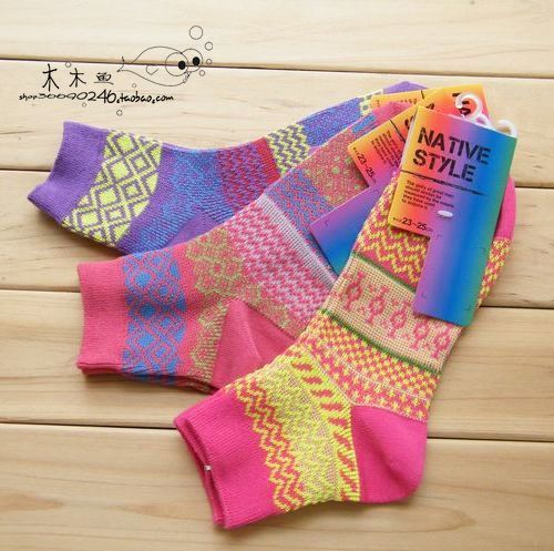 Solmate socks multicolour national trend vintage 100% cotton female socks lovers socks liner wireless