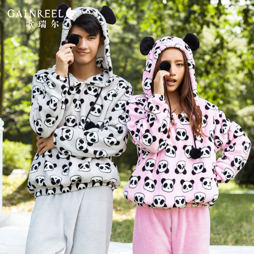 Song arrail female male coral fleece sleepwear at home service thickening cartoon animal lounge