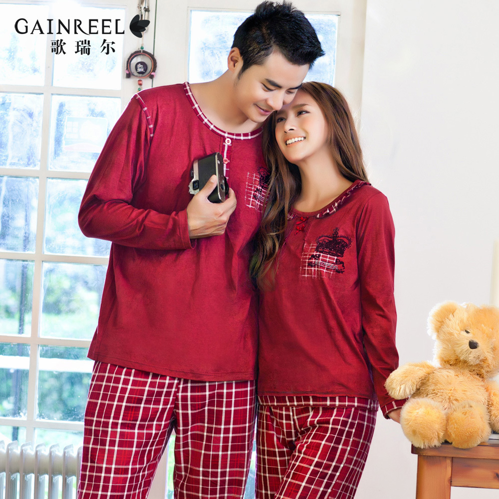 Song arrail mr mirow plaid red marry lovers lounge long-sleeve pure cotton sleep set