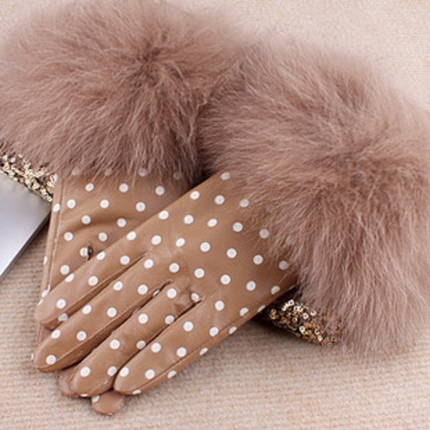 South Korea order flavour restoring ancient ways wave point sheepskin leather gloves fox wool decoration lady