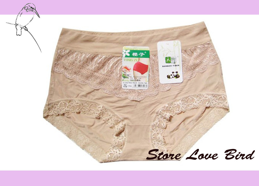 SP1035#Free Shipping 100%  Bamboo Fiber High Waist Lace Underwear XL Size Shorts