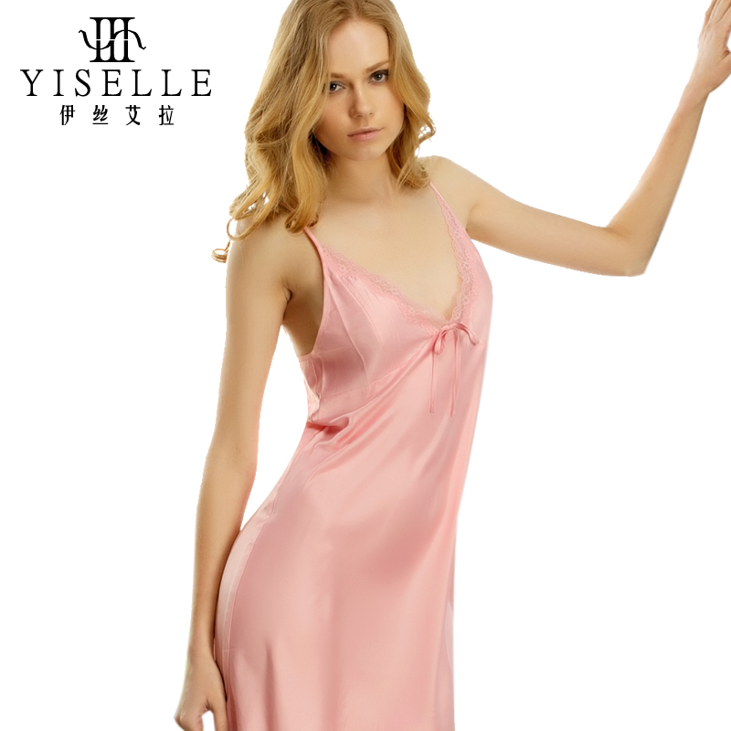 Spaghetti strap nightgown sexy faux silk derlook sleepwear 6242