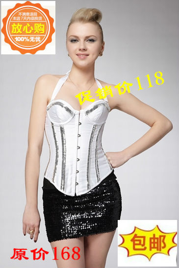 Spaghetti strap paillette abdomen-length sleeveless body shaping beauty care clothing wire cup shoulder strap bandage corset