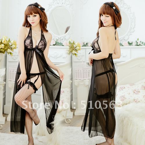 Spandex plus size sexy open front one-piece transparent sleepwear women's lace temptation nightgown underwear set