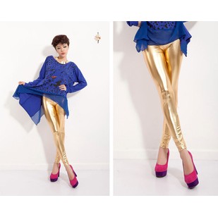 Sparkling candy light multicolour metal quality faux leather pants female legging