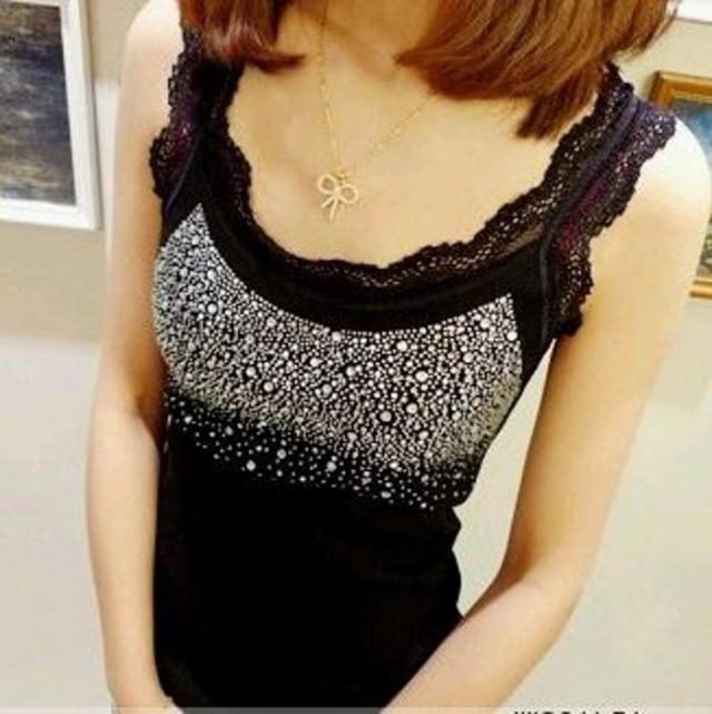 Sparkling diamond lace all-match basic small spaghetti strap top small vest free shipping