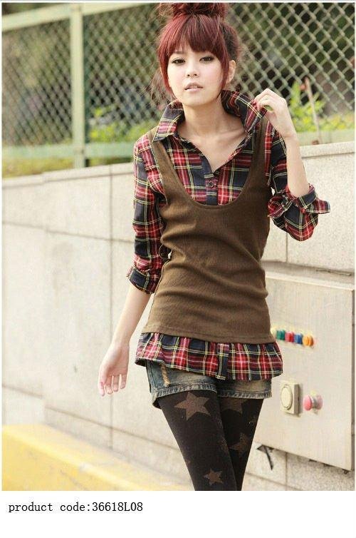 Specail Offer Fashion Blouse 36618 Black/Brown Full Sizes