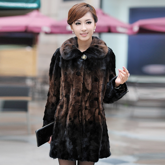 Specail price 2013 women's fashion overcoat fur coat mink black brown soft genuine mink fur coat s022 ems free shipping